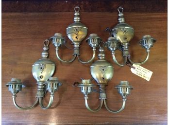 Four Vintage Colonial Brass Double Arm Sconces