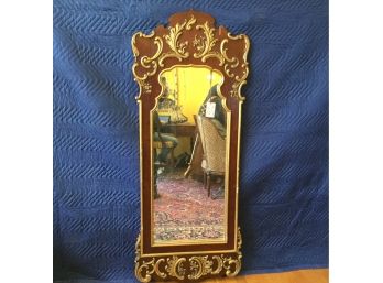 Antique Mahogany Pier Mirror With Gilded Applied Elaborate Decoration