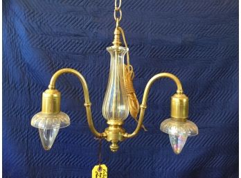 Pair Of Vintage Three Light Brass And Crystal Chandelier, Retail $375