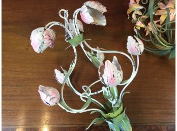 Three Tole Floral-Form Candle Holders