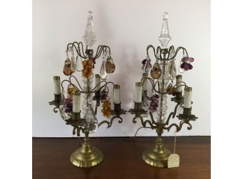 Pair Of Four Light Crystal And Bronze Girondales, Retail $1195