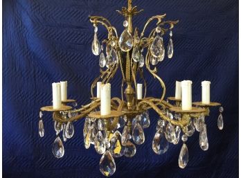 Cast Bronze And Black Tole Chandelier With European Cut Crystal Pendants