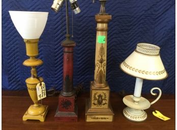 Collection Of Four Vintage Tole Lamps