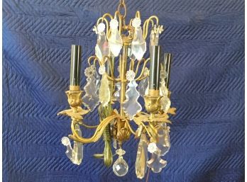 Antique Bronze And Crystal Four Arm Chandelier