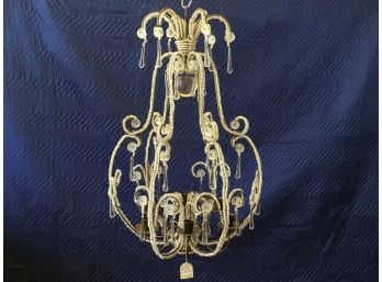 Beaded Wrought Iron Candle Chandelier With Water Drop Crystal Pendants