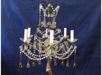 Mid 20th Century Italian Tole And Crystal Six Arm Chandelier, Retail $1650