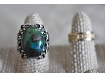 Silver Ring Gold Tone Accents And Silver Malachite Rong