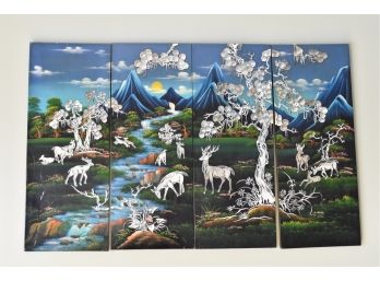 Lacquered Four Panel Oriental Wall Art