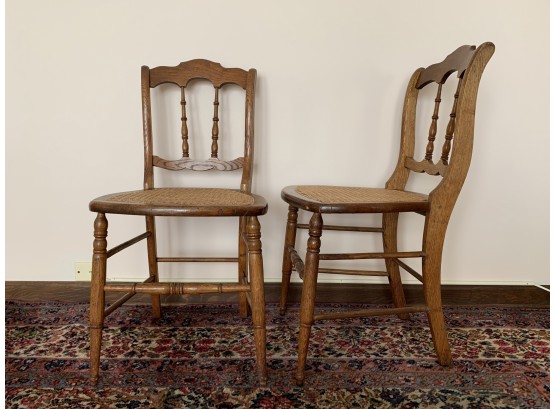 Pair Of Vintage Caned Side Chairs