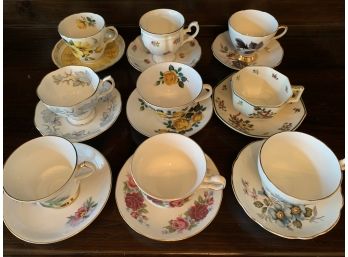 Set Of Nine English Tea Cups And Saucers