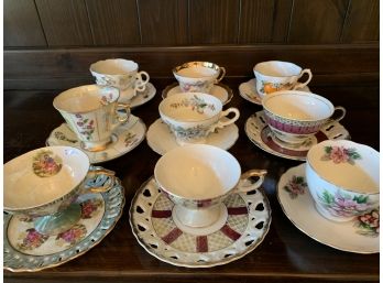 Collection Of Nine Vintage Tea Cups And Saucers