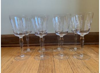 Set Of 8 Etched Wine Glasses