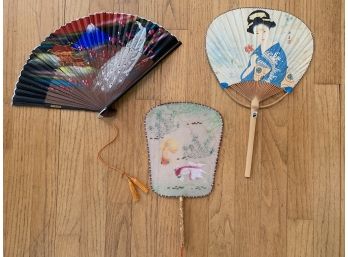 Three Asian Hand Painted Fans