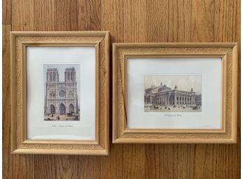 Two Framed Parisian Prints - Notre Dame Cathedral & L'Opera De Paris