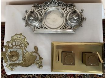 Collection Of Three Vintage Inkwells