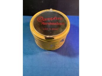 Vintage (very Old) Glass Top Campfire Marshmallow Metal Tin