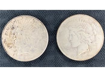 Lot Of (2) Peace Silver Dollars