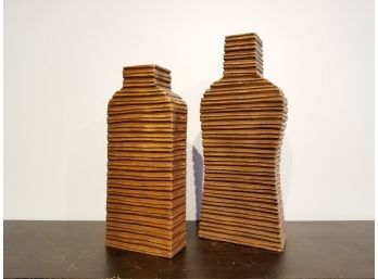 Pair Natural Wood Silhouette Decor Vases
