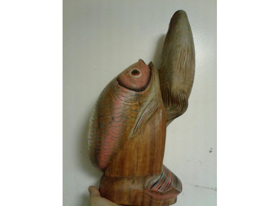 Vintage DF 2 Fighting Fish Hand Carved Wood Sculpture