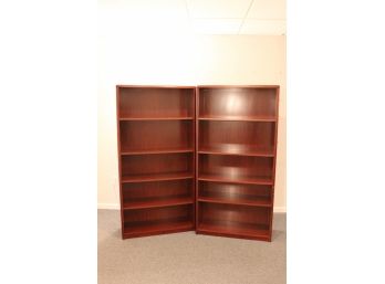 Two Matching Cherry Stain Wood Shelving Units