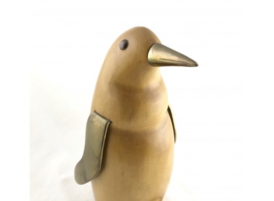 RARE LARGE Vintage Wood And Brass Penguin Sculpture Attributed To Frederick Cooper