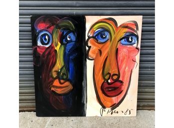 Original Peter Keil Painting On Board With COA - Titled Two Faces