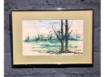Vintage Abstract Watercolor Of Marsh Or Forrest Scene By Seseske Wolania