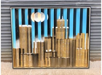 RARE Vintage 3-d Cityscape Day/Night Perspective Artwork By Jon Gilmore