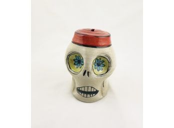 Handmade Mexican Pottery Skull Bank