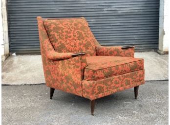 Mid Century Kroehler Upholstered Lounge Chair With Walnut Accents