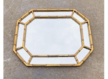 Vintage Wood Framed Faux Bamboo Wall Mirror