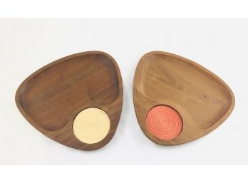 Pair Of Mid Century Wooden Guitar Pick Serving Trays By Gladmark