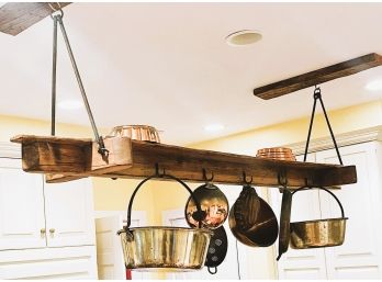 Custom Hand Crafted Reclaimed Wood Pot Rack With Iron Hooks And Rods- Pots & Pans Sold Separately