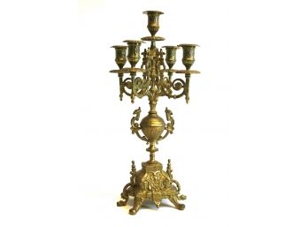 Antique Five Candle Brass Victorian Candelabrum