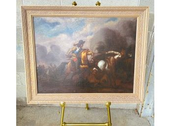 Antique Oil On Canvas Depicting A 17th Century Battle Scene