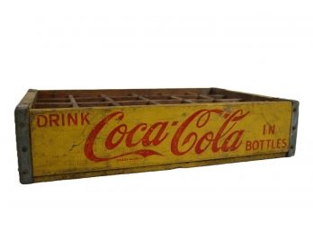 Vintage Wooden Yellow 24 Bottle Coca-Cola Crate - Style Number 3 1960s