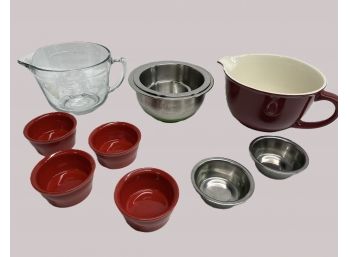 Three Wolfgang Puck Stainless Steel Bowls-mayfair & Jackson Handled Bowl W Spout-AH 2 QT. Measuring Cup & More