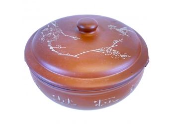 Vintage Asian 10' Red Clay Lidded Rice Cooker With Lion Handles