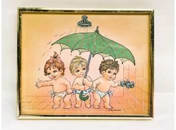 Adorable Vintage Children In The Bathtub Print? Signed Michael