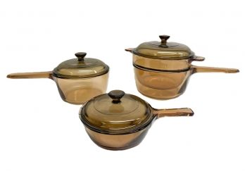 Vision France-Three Pots With Lids And Double Boiler Bowl