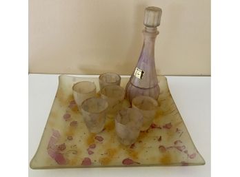 Israeli Art Glass Cordial Decanter Set