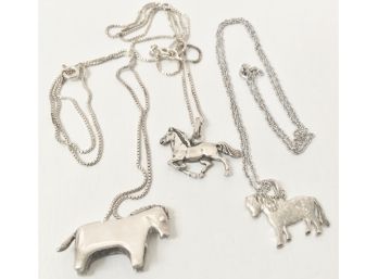 3 Sterling Silver Horse Necklaces