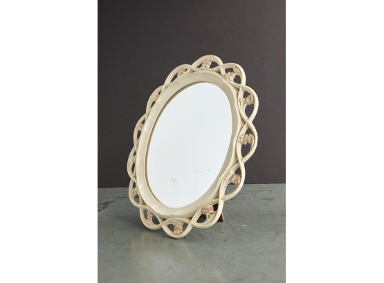 Vintage Oval Creme Colored Syroco Floral Wall Or Standing Mirror By Syracuse Ornamental Co.