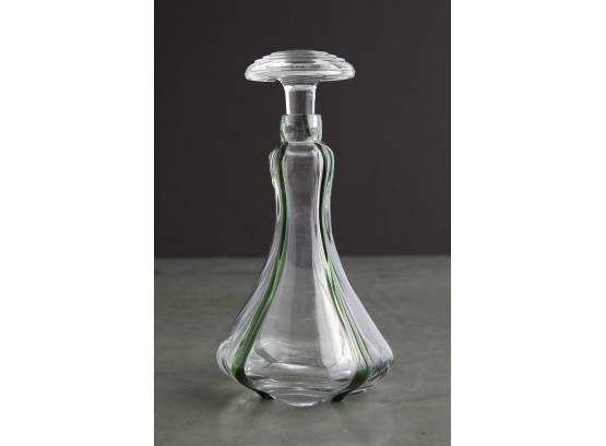 Glass Carafe With Decorative Vertical Green Glass Bands