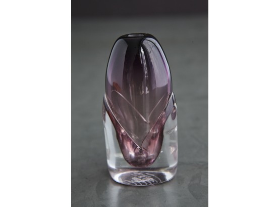 Art Glass Small Purple Bud Vase, Signed