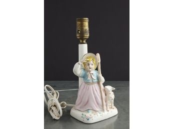 Vintage 'Mary Had A Little Lamb' Child's Porcelain Table Lamp, Circa 1930s