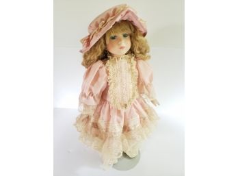 Pretty In Pink Porcelain Doll Like New In Box