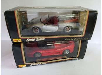 Vintage Special Edition Maisto DieCast Model Cars Porsche Boxster & 1995 Red Ferrari F50 Like New In Box
