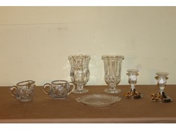 Collection Of Crystal And Cut Glass Including Sugar & Creamer, Vases