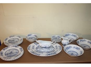 Collection Of Blue Transferware By Johnson Brothers In Tulip Time Pattern